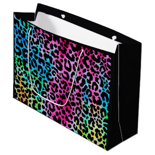 Funky neon kleurrijke luipaardprint groot cadeauzakje