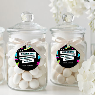 Funky Neon Kleurrijke Retro Verjaardagsfeest Bedan Bedankjes Labels