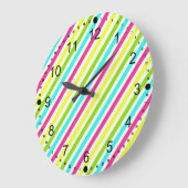 Funky Neon Pink Blue Green Yellow Stripes Grote Klok (Hoek)