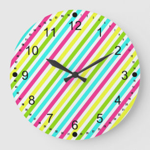 Funky Neon Pink Blue Green Yellow Stripes Grote Klok