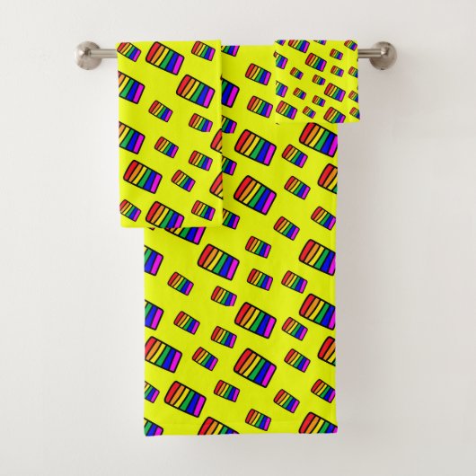 Funky Neon Rainbow Block Patroon Bad Handdoek (Insitu)