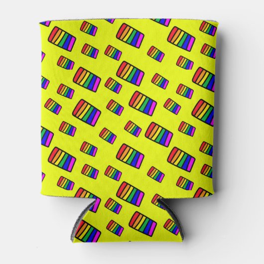 Funky Neon Rainbow Block Patroon Blikjeskoeler (Voorkant)