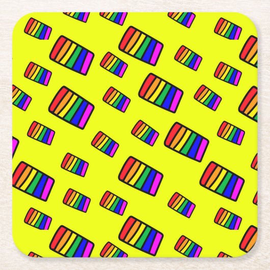 Funky Neon Rainbow Block Patroon Kartonnen Onderzetters (Voorkant)