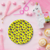 Funky Neon Rainbow Block Patroon Papieren Bordje (Feest)
