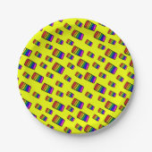 Funky Neon Rainbow Block Patroon Papieren Bordje (Voorkant)