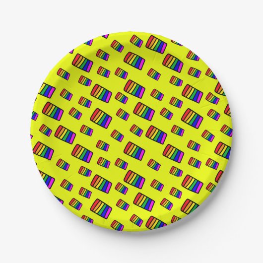Funky Neon Rainbow Block Patroon Papieren Bordje (Voorkant)