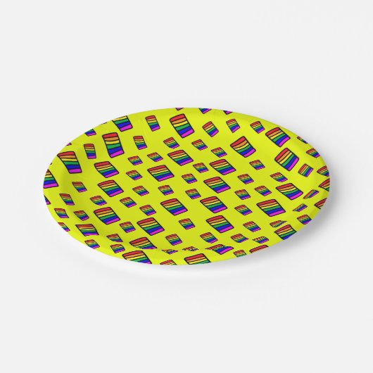 Funky Neon Rainbow Block Patroon Papieren Bordje (Gekanteld)