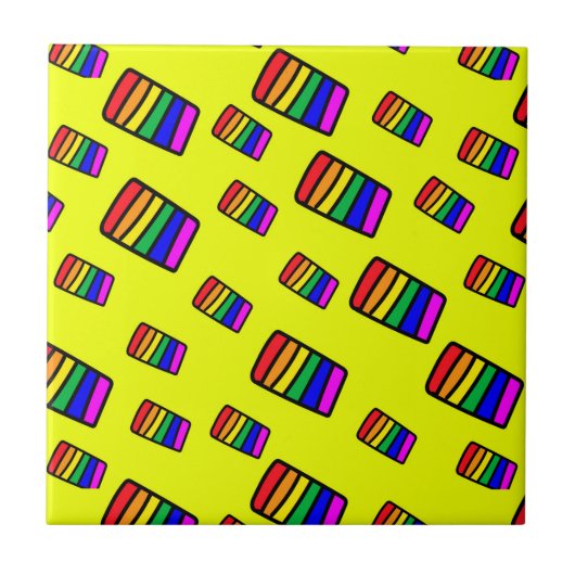 Funky Neon Rainbow Block Patroon Tegeltje (Voorkant)