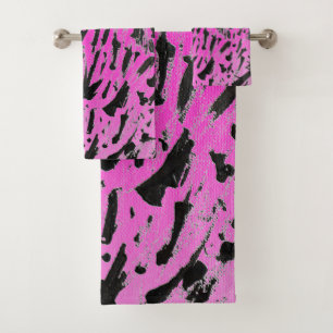 Funky Neon roze en zwart print Bad Handdoek