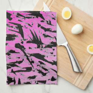Funky Neon roze en zwart print Theedoek
