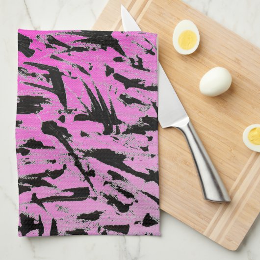 Funky Neon roze en zwart print Theedoek (Quarter Fold)