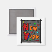 Funky New York, kunst in Lijst, multi-kleur Magneet (Voorkant / Achterkant)