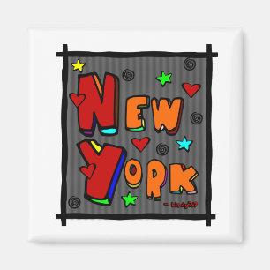 Funky New York, kunst in Lijst, multi-kleurenkunst Magneet
