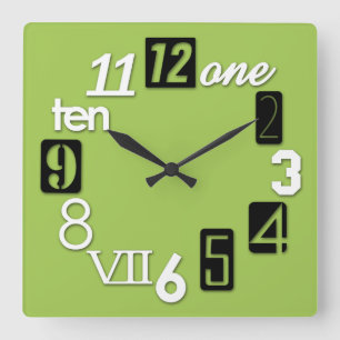 Funky Numbra Square Lime Green Wall Clocks Vierkante Klok