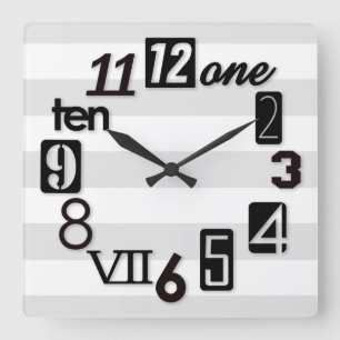 Funky Numbra Square met strepen Wall Clocks Vierkante Klok