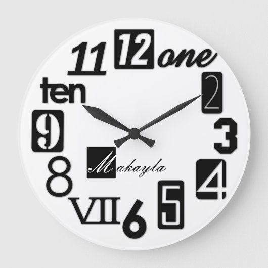 Funky Numbra Square Wall Clocks - op maat Grote Klok (Voorkant)