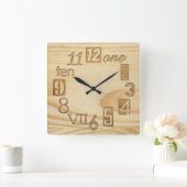 Funky Numbra "Wood grain" Square Wall Clocks Vierkante Klok (Huis)