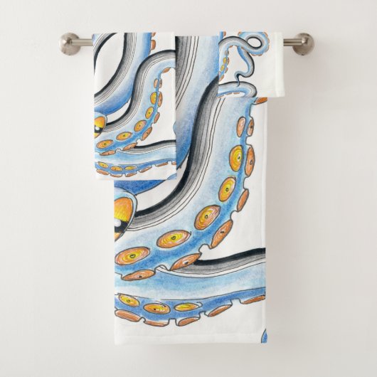 Funky Octopus Ink Blue Oranje Bad Handdoek (Insitu)