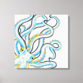 Funky Octopus Ink Blue Oranje Canvas Afdruk (Voorkant)