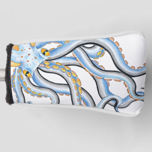 Funky Octopus Ink Blue Oranje Golfheadcover (Voorkant)