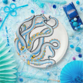 Funky Octopus Ink Blue Oranje Papieren Bordje (Feest)