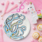 Funky Octopus Ink Blue Oranje Papieren Bordje (Feest)