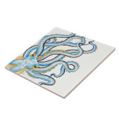 Funky Octopus Ink Blue Oranje Tegeltje (Zijkant)