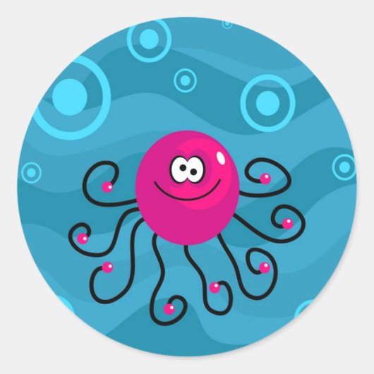 Funky Octopus Ronde Sticker (Voorkant)