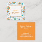 Funky Oranje and Blue Shapes Square Visitekaartje (Voorkant / Achterkant)