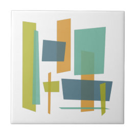 Funky Oranje Blauwe Groene Rechthoeken Midden-eeuw Tegeltje