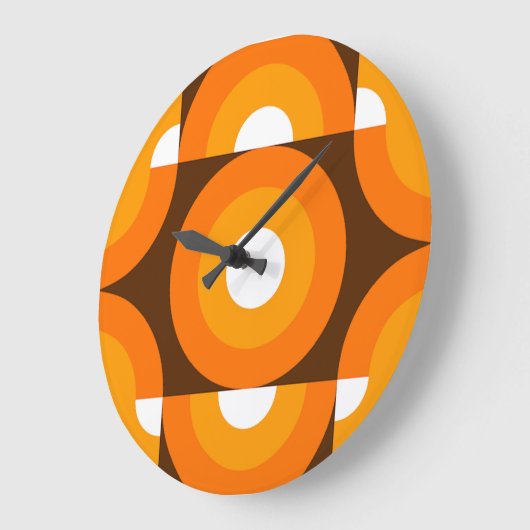 Funky Oranje Brown Retro Circles Art Patroon Grote Klok (Hoek)
