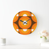 Funky Oranje Brown Retro Circles Art Patroon Grote Klok (Huis)