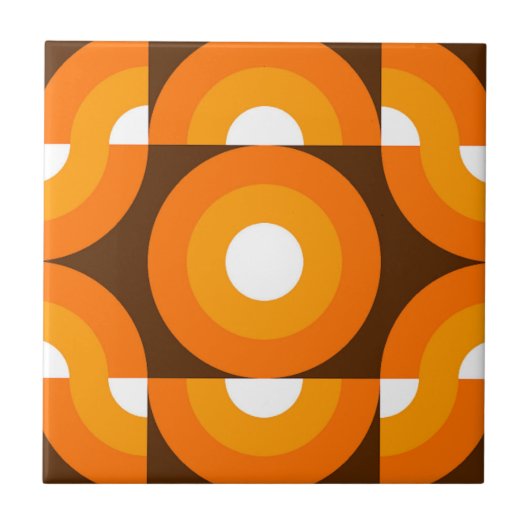 Funky Oranje Brown Retro Circles Art Patroon Tegeltje (Voorkant)