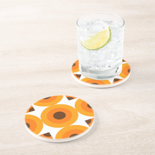 Funky Oranje Brown Retro Circles Art Patroon Zandsteen Onderzetter