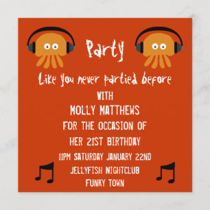 Funky Oranje Jellyfish DJ party Kaart