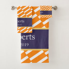 Funky Oranje Pattern Familienaam en Jaar Modern Bad Handdoek