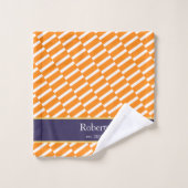 Funky Oranje Pattern Familienaam en Jaar Modern Bad Handdoek (Wasdoekje)