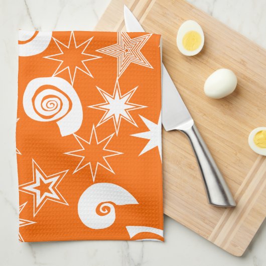 Funky Oranje sterren en zwenkriemfluitjes Theedoek (Quarter Fold)