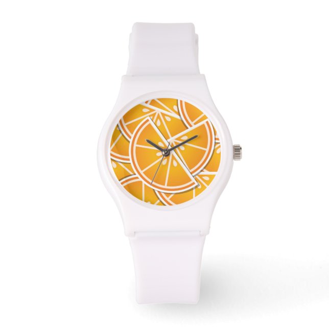 Funky oranje wig horloge (Voorkant)
