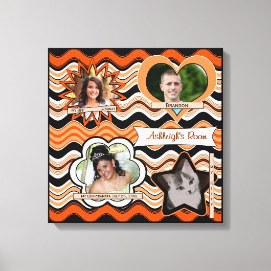 Funky Oranje, zwart, White Photo Wall Hanging Canvas Afdruk (Voorkant)