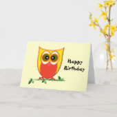 Funky Owl Birthday Wenskaart Kaart (Gele Bloem)