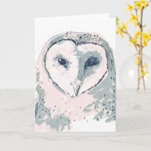 Funky Owl Portrait Kaart (Gele Bloem)