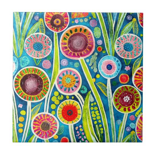 Funky paardenbloemen Tegel Tegeltje (Voorkant)