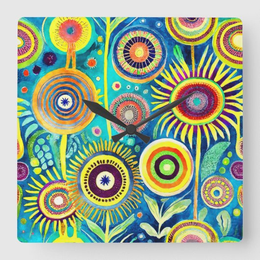 Funky paardenbloemen wandklok (Voorkant)