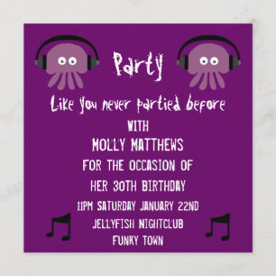 Funky Paars Jellyfish DJ  Partij Kaart