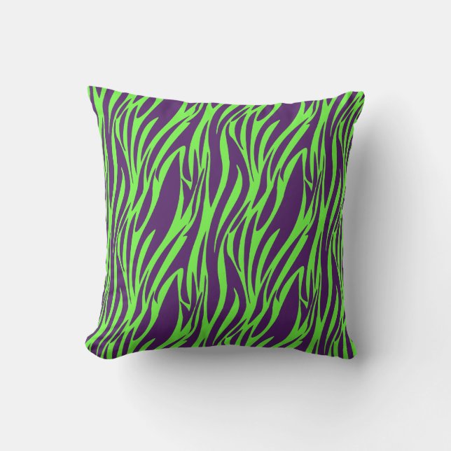 Funky Paars & Neon Green Zebra Print Pillow Kussen (Voorkant)