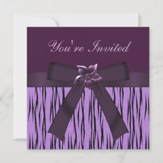 Funky Paarse Animal Print & Flower Party nodigt ui Kaart