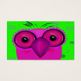 Funky Paarse Cartoon Uil op lime groene achtergron Visitekaartje