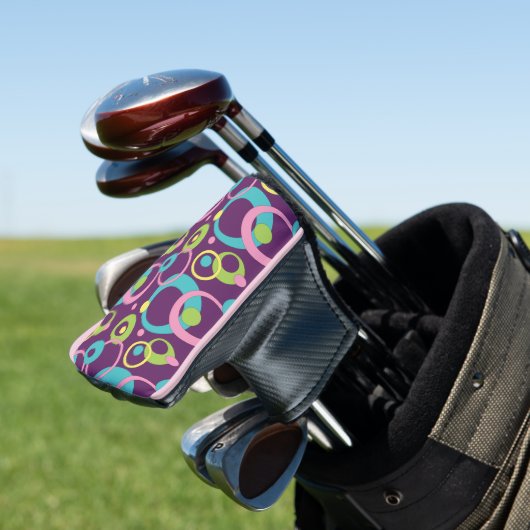 Funky Paarse Circles Putter Hoesje Golfheadcover (Insitu)