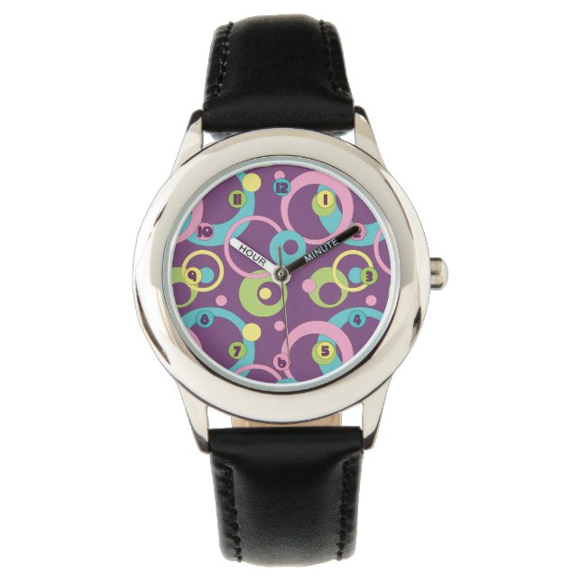 Funky Paarse Cirkels Horloge (Voorkant)